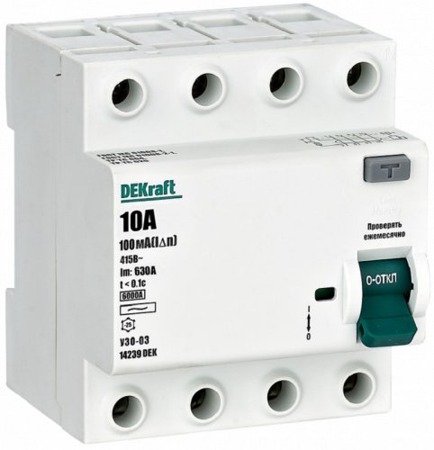 Выключатель дифференциального тока УЗО DeKraft УЗО-03 4п 10А 100мА 6,0кА тип AC  картинка